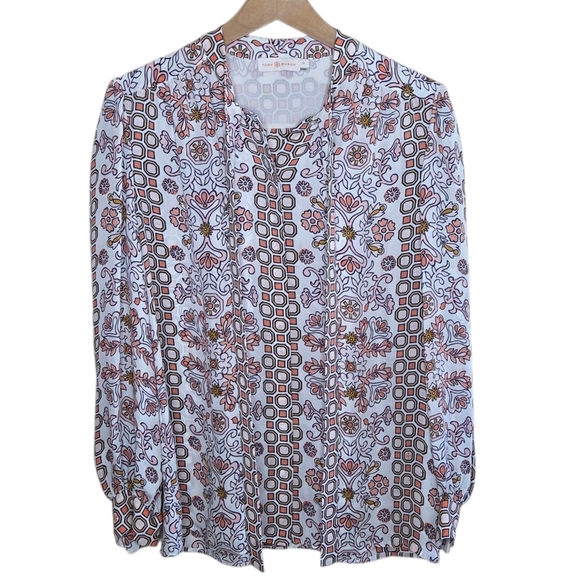 Tory Burch | Silk Kia Bow Blouse Hicks Garden Party Floral Button Front Size 10 - Picture 1 of 12